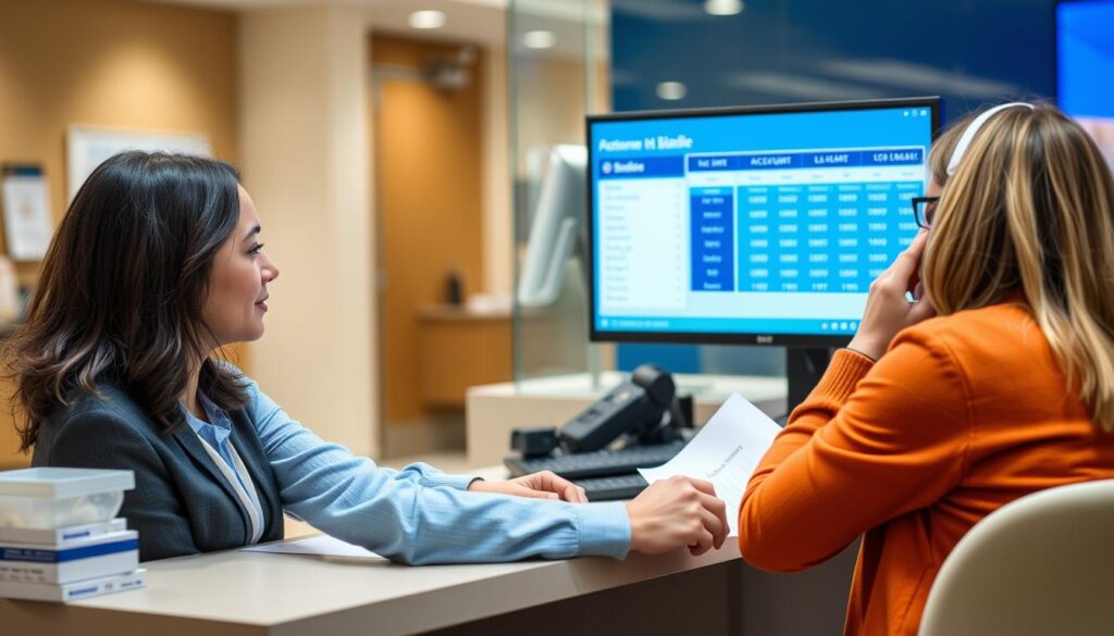 Customer service representative helping resolve banking issues