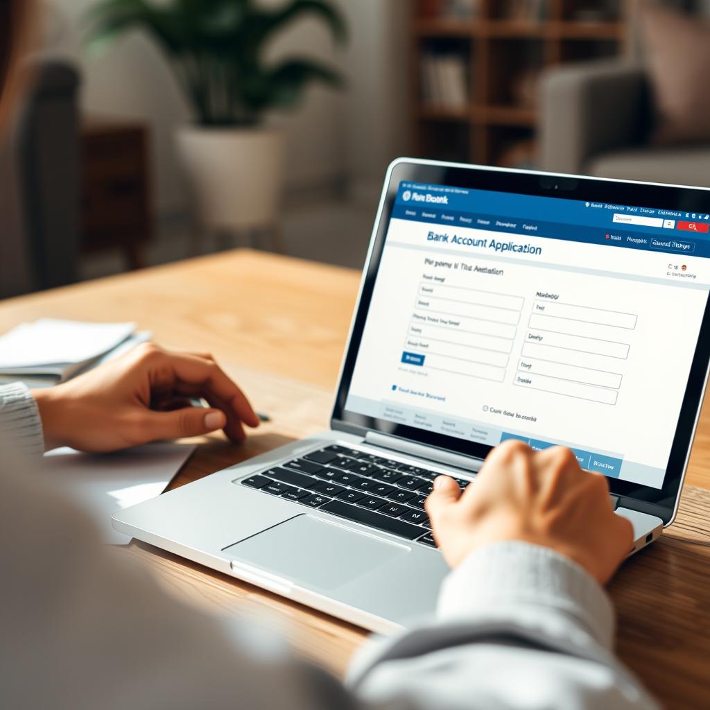 Person completing online bank account application on laptop