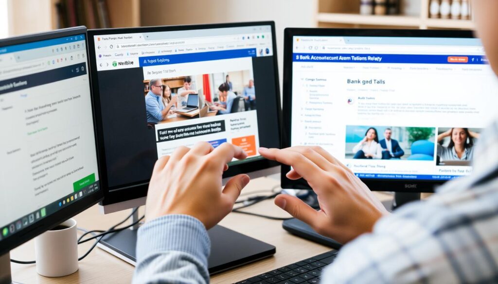 Person researching banking information on computer