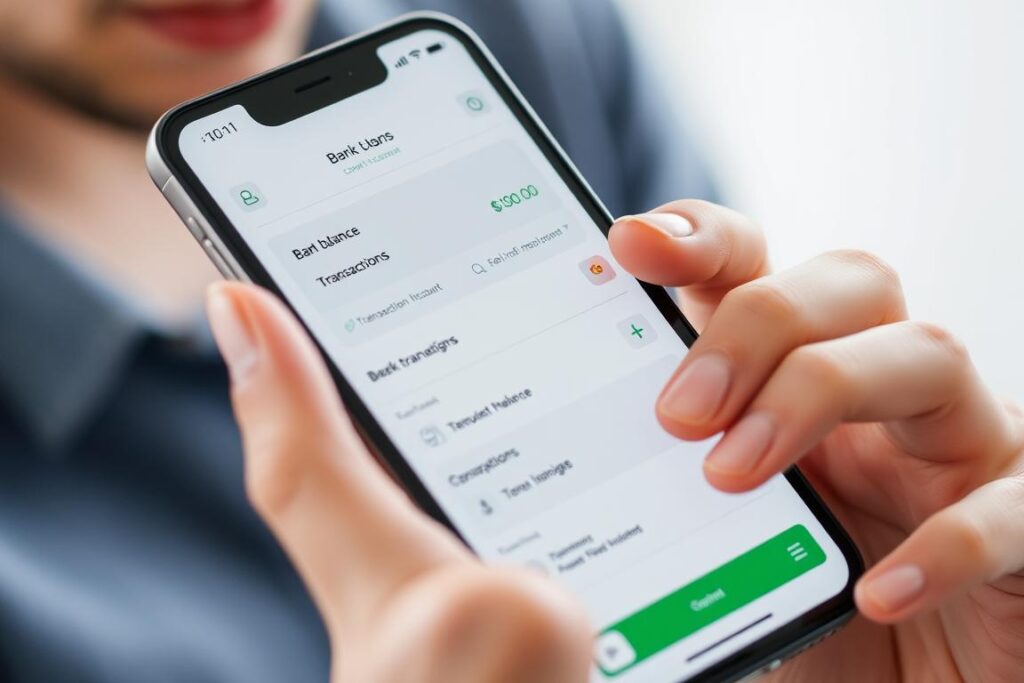 Person using mobile banking app to check account balance